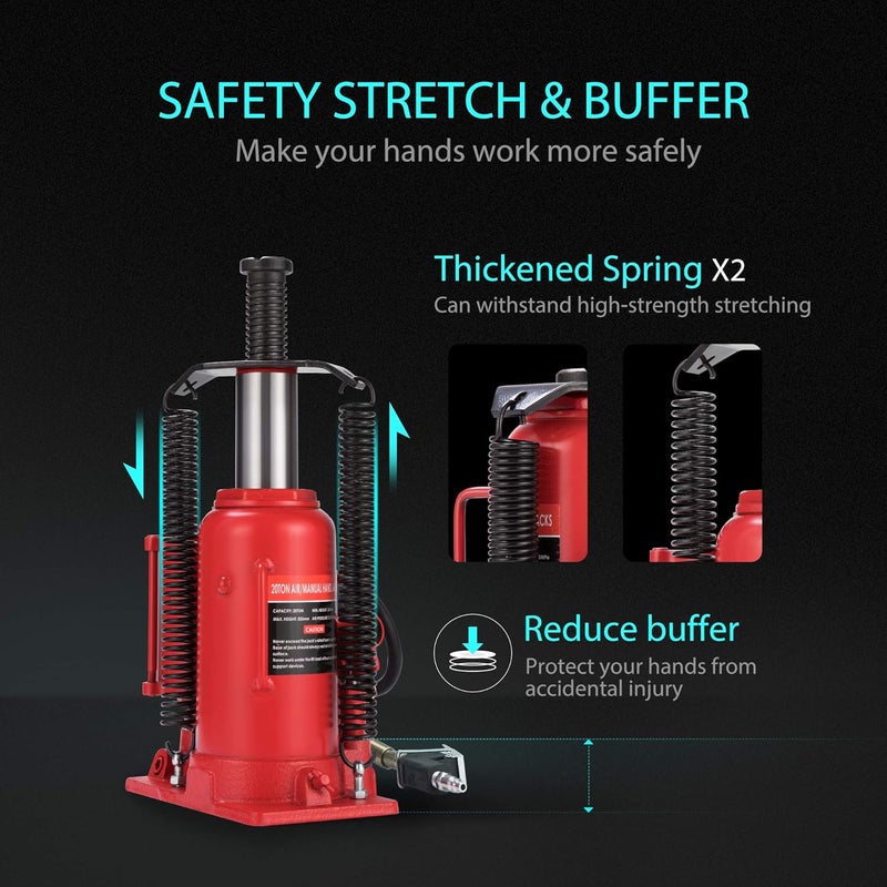 SPECSTAR Pneumatic Air Hydraulic Bottle Jack with Manual Hand Pump 20 Ton Heavy Duty Auto Truck Travel Trailer Repair Lift Red - Image 3